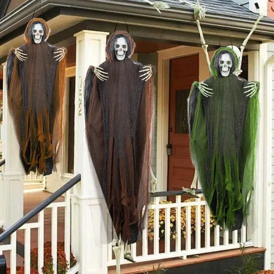 3 Pack Hanging Ghost Outdoor Halloween Decorations, One 53.2" and Two 43.3" Hanging Skeleton {3}