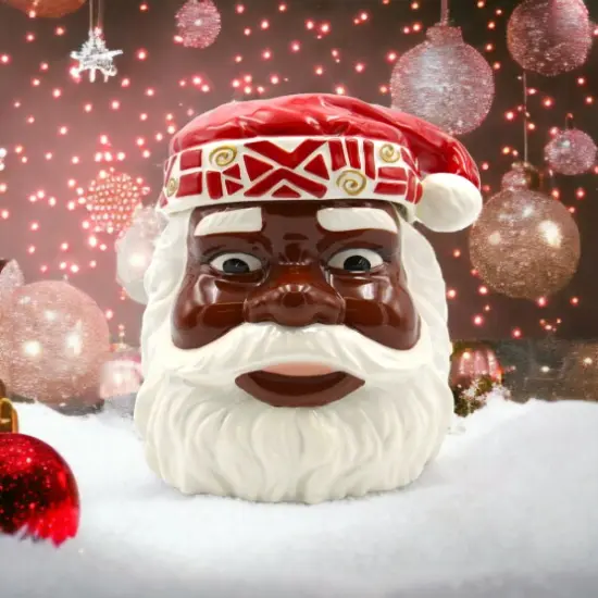 Ceramic African American Santa Cookie Jar, Home D&eacute;cor, Gift for Her, Gift for Mom, Kitchen D&eacute;cor, Christmas D&eacute;cor {2}