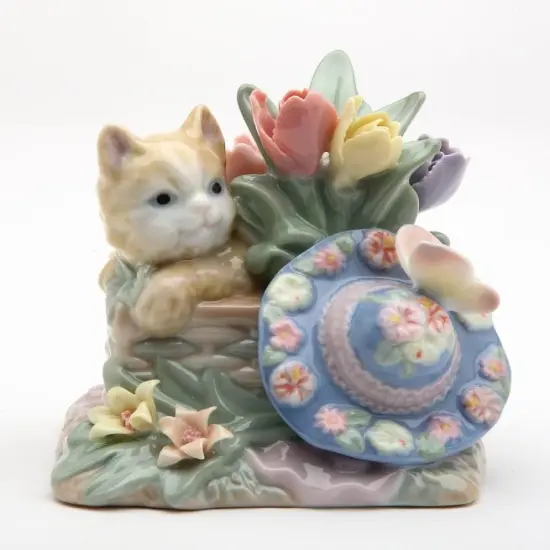 Ceramic Cat With Hat & Butterfly Figurine, Home D&eacute;cor, Gift for Her, Gift for Mom, Kitchen D&eacute;cor, Cat Lovers Gift, Pet Loss Gift {3}