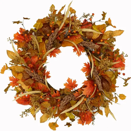 Artificial Fall Wreaths for Front Door Autumn Door Wreath with Maple Leaves {1}