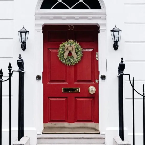 19 Inch Boxwood Wreath, 3 Different Bows,Artificial Spring {3}