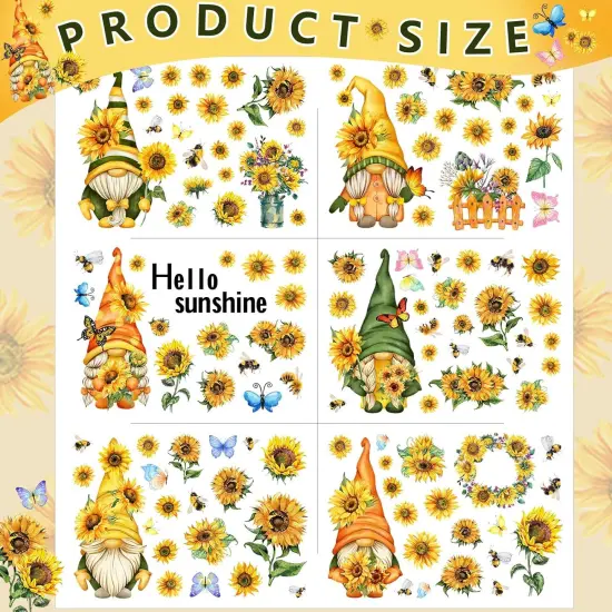 122 Piece Wall Decals - Sunflower Gnome, Bee, Butterfly, Flower Designs {2}