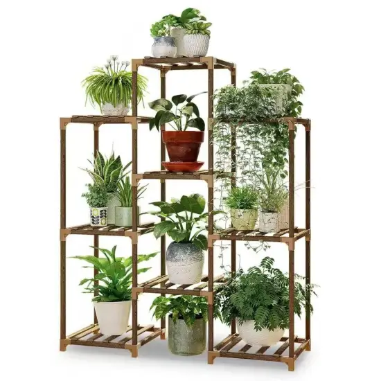 Brown Natural Wood 9-Tier Plant Cage Stand with Durable Joints {1}