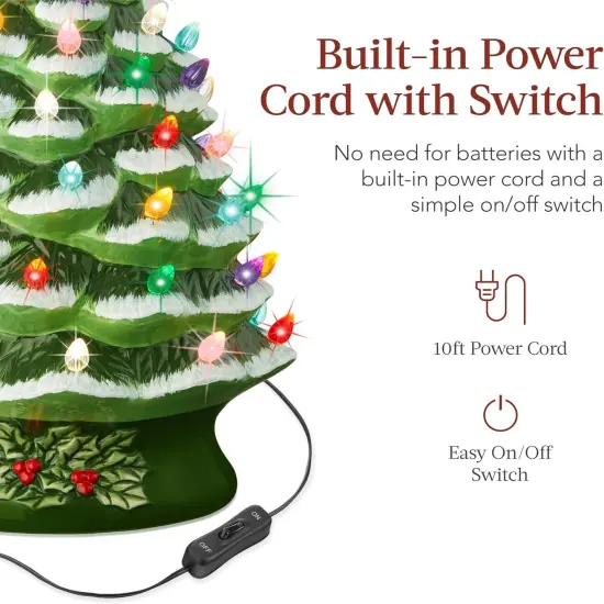 Ceramic Christmas Tree, Hand Painted Green Tabletop Tree with 74 Multicolor LED Bulbs & Star Topper Flocked/Green {4}