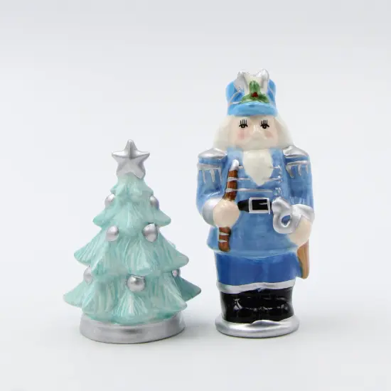 Ceramic Blue Nutcracker with Christmas Tree Salt and Pepper Shakers, Home Décor, Gift for Her, Gift for Mom, Kitchen Décor, Christmas Décor {2}