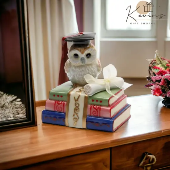 Ceramic Graduating Owl Music Box Playing "Over the Rainbow", Home Décor, Graduation Gift, Gift for Son, Gift for Daughter {2}