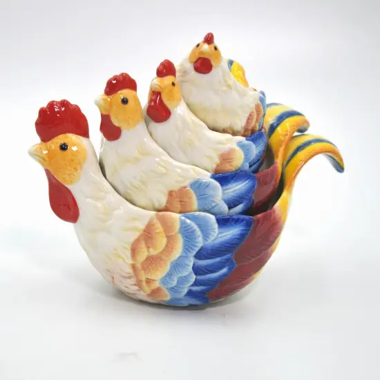 Ceramic Rooster Measuring Cup Set Of 4, Home D&eacute;cor, Gift for Her, Gift for Mom, Kitchen D&eacute;cor, Farmhouse D&eacute;cor, Fall Decor {2}