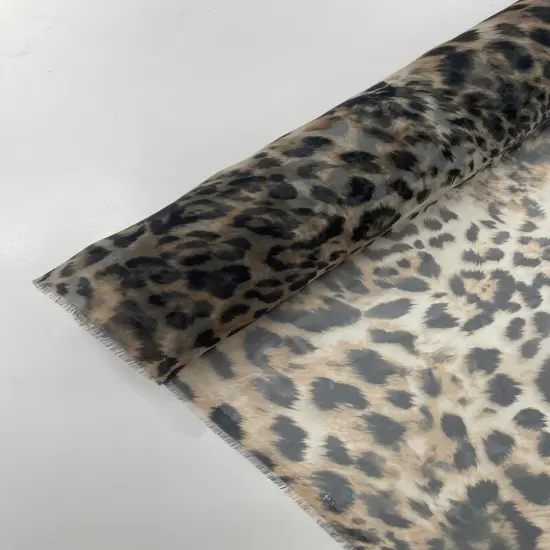 1 Yard Leopard Animal Print Liquid Organza Fabric Lightweight Sheer Polyester Material 58 Inch Width Beige {1}