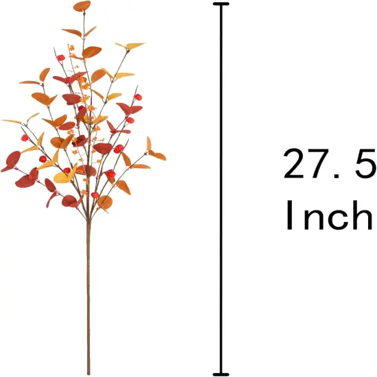6 Pcs Aritificial Fall Eucalyptus Stems - Mixed Leaves With Berries {2}