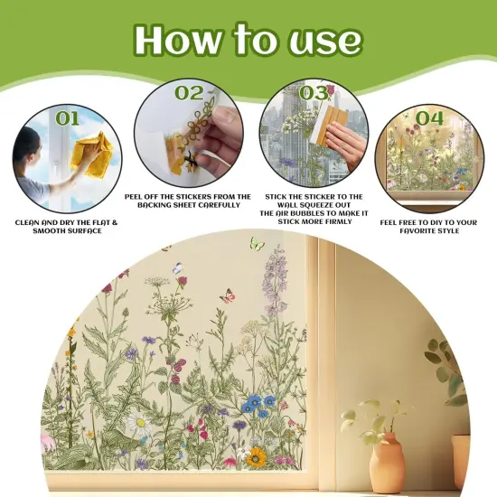 Poppy Flower Wall Stickers Bird Butterfly Wall Decor Decals Peel and Stick Floral {3}