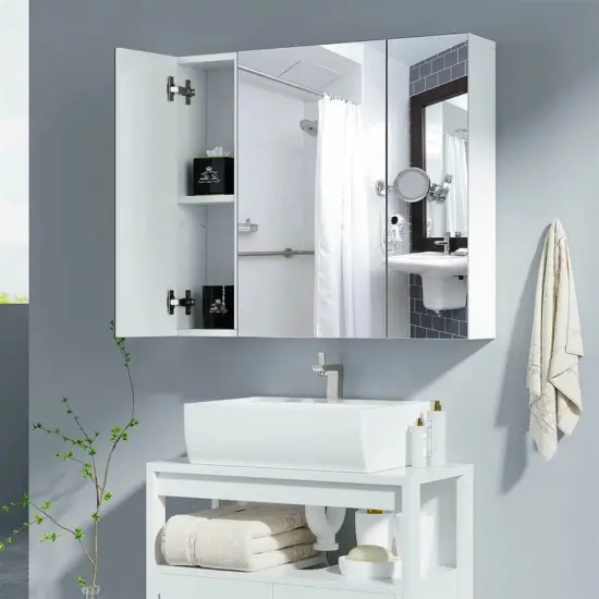 White 3-Door Wall-Mounted Medicine Cabinet with Adjustable Shelves Mirror Storage Cabinet, Moisture-Resistant {4}