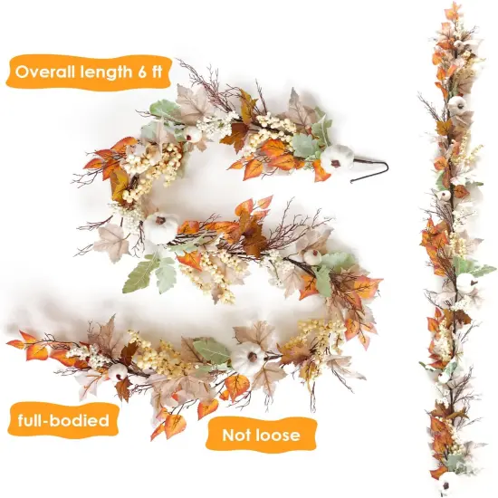 6Ft Autumn Maples Leaf Pumpkin Berry Garlands {2}