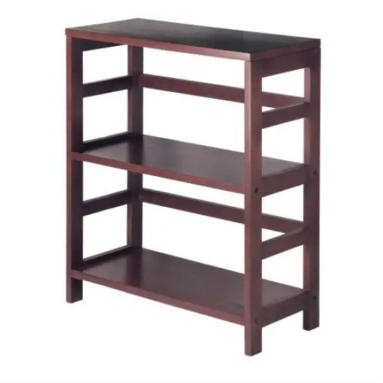 Espresso Wood 3-Tier Bookcase Storage Shelf with Two Basket Compartments for Home or Office {1}