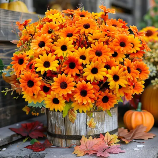 6 Bundles Artificial Mums (Orange& Yellow) {2}