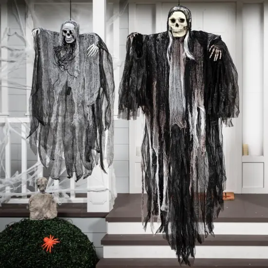 2 Pcs Halloween Hanging Grim Reaper Decorations Outdoor, 53&rdquo; and 31.5" Halloween Hanging {4}
