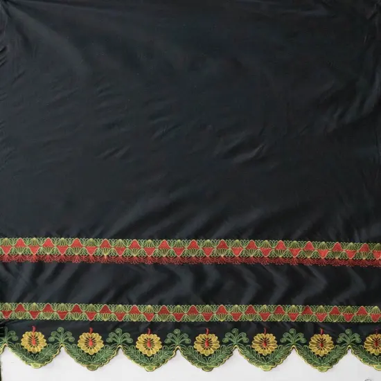 1 Yard Single Anthurium Embroidered Border Polyester Fabric, 56 Inches Width Royal {3}