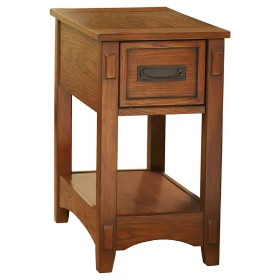 Compact Brown Wood Side End Table with Drawer and Bottom Shelf for Living Room or Bedroom {1}