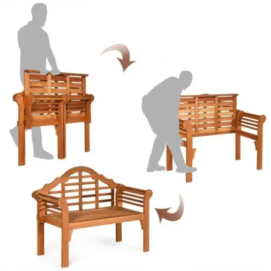 Outdoor Folding Bench 2 Seater Eucalyptus Wood Patio Seat {2}