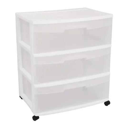 Clear-White Plastic 3-Drawer Mobile Storage Cart with Removable Wheels {1}