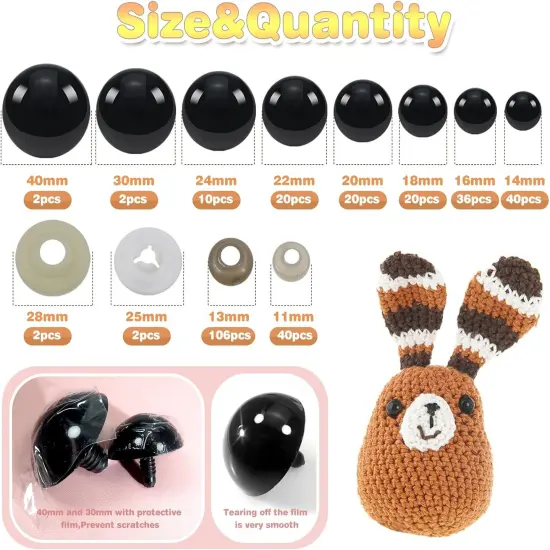 150pcs Large Safety Eyes Crafts Doll Eyes with Washers 14mm to 40mm {2}