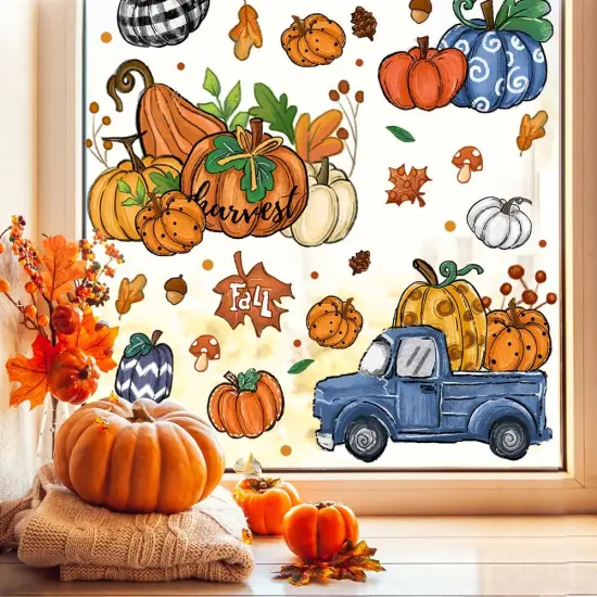 6 Sheets Fall Window Clings Double-Sided Window Stickers with Orange Maple Leaves {4}