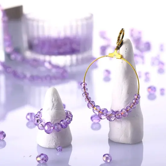 600 Pcs Crystal Glass Beads for Jewelry Making Bulk Faceted Gemstone Rondelle Loose Beads for Bracelet DIY Crafts 8 mm, 6 mm, 4 mm(Purple) {2}