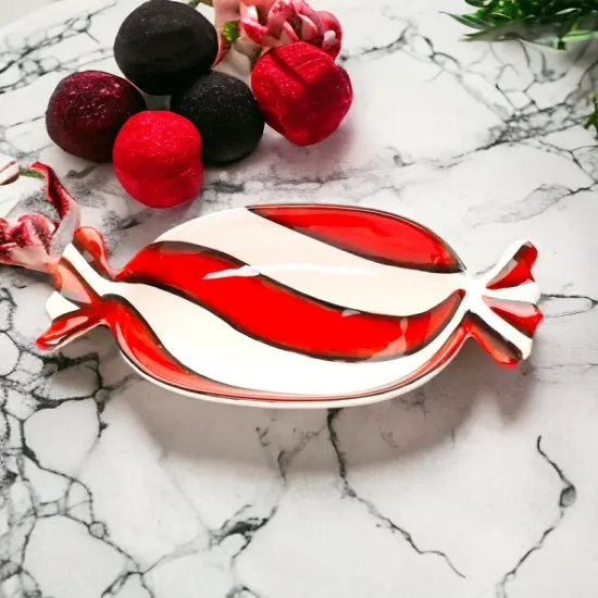 Ceramic Peppermint Candy Dish, Candy for Santa, Christmas Decor, Gift for Her, Gift for Mom, Kitchen Decor {2}