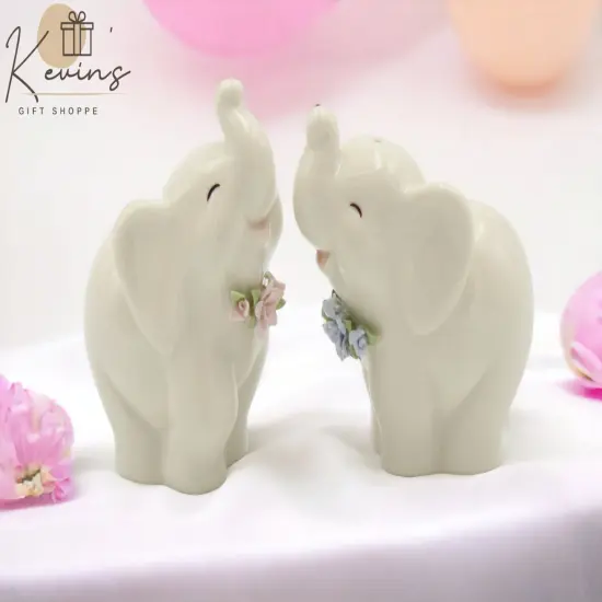 Ceramic Elephants with Flowers Salt And Pepper Shakers, Home Décor, Gift for Her, Gift for Mom, Kitchen Décor {1}