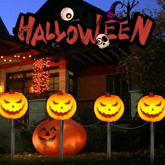 Halloween Outdoor Pathway Lights with 4 Spooky Pumpkins {2}