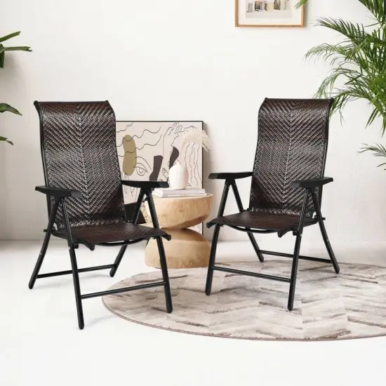 Outdoor Folding Rattan Patio Chair with Steel Frame and Adjustable Backrest {3}