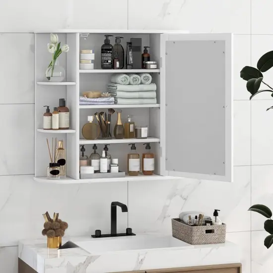 White Engineered Wood Wall Mount Bathroom Medicine Cabinet with 10 Shelves {3}