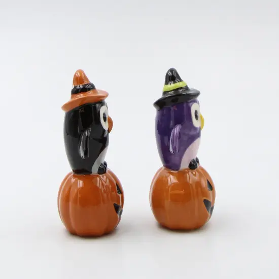 Ceramic Halloween Decor Owl Witches Sitting on Pumpkins Salt and Pepper, Home D&eacute;cor, Gift for Her, Gift for Mom, Kitchen D&eacute;cor, Fall D&eacute;cor {5}