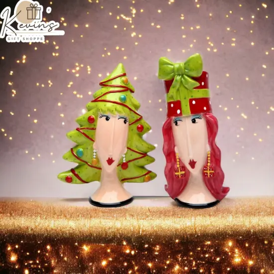 Ceramic Lady Wigs Christmas Tree And Gift Salt & Pepper Shakers, Gift for Her or Mom, Gift for Friend, Gift for Coworker, Kitchen D&eacute;cor {2}