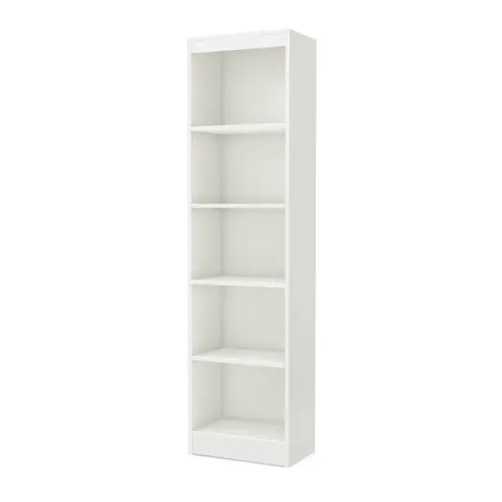 5 Shelf Narrow Bookcase in White Wood Finish with Adjustable Shelves for Home or Office Storage {1}