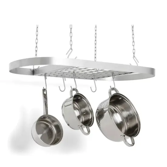 Silver Carbon Steel Ceiling Mount Pot Rack with 16 Hooks, Chains and Heavy Duty Design {2}