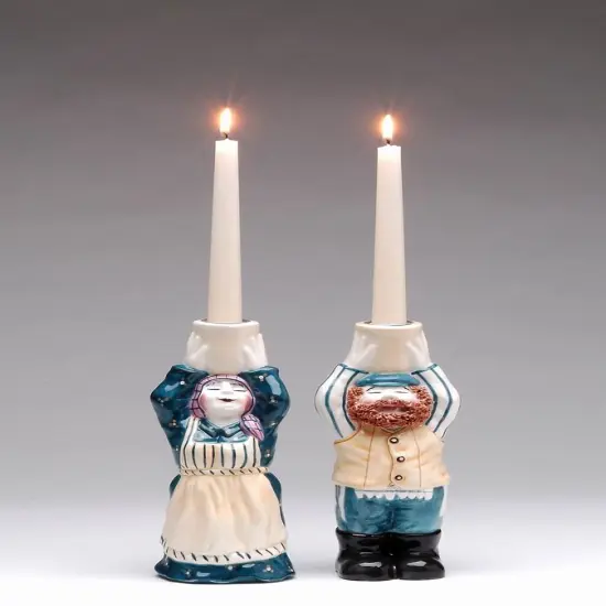Hanukkah Shabbat "A Blessing On Your Head" Ceramic Judaica Candle Holders, Jewish Decor, Hanukkah Decor, Home Decor {3}