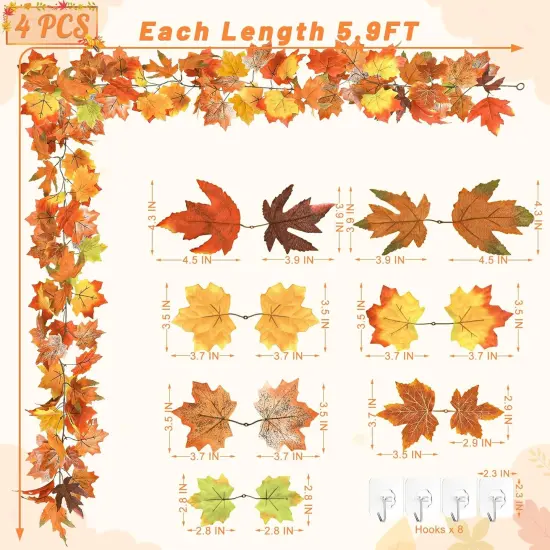 Pcs Fall Garland for Mantle 23.6FT {2}