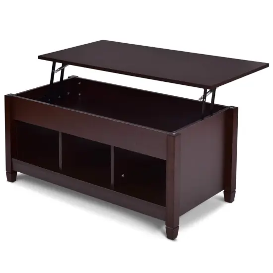 Brown Wood Lift Top Coffee Table with Adjustable Height and Hidden Storage for Living Room {5}