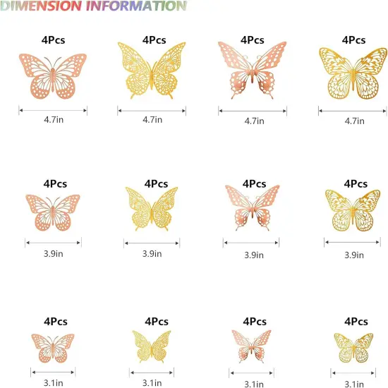 48 Pcs D Butterfly Wall Decals - Gold, Rose Gold {5}