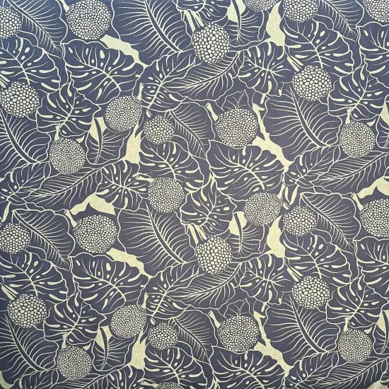 1 Yard Durian Banana Monstera Leaves Chambray Fabric 58/60 Inch Width Black {4}