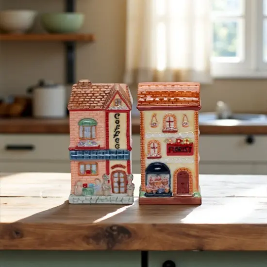 Ceramic European Coffee & Florist Shop Salt & Pepper Shakers, Home Décor, Gift for Her, Gift for Mom, Kitchen Décor, Dining Table Décor {2}