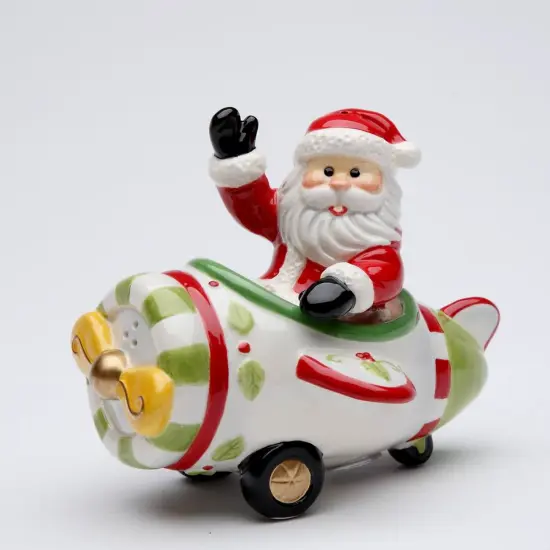 Ceramic Christmas Santa Flying Airplane Salt & Pepper Shakers, Gift for Pilot, Gift for Her, Mom, Kitchen D&eacute;cor, Christmas D&eacute;cor {3}