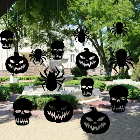 12 Pcs Hanging Bats & Pumpkin Halloween Decoration Outside - Horrible Style {1}