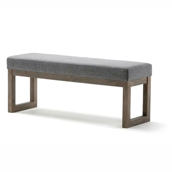 Modern Grey Fabric Bench Ottoman with Wooden Base {1}