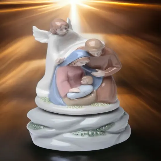 Ceramic Holy Family Nativity Musical Box, Home D&eacute;cor, Religious D&eacute;cor, Religious Gift, Church D&eacute;cor, Baptism Gift {1}