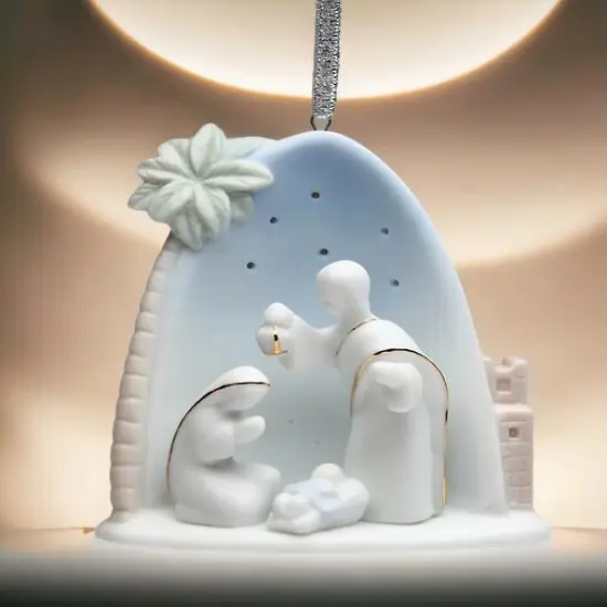 Ceramic Holy Family Nativity With Palm Tree Ornament, Home D&eacute;cor, Religious D&eacute;cor, Religious Gift, Church D&eacute;cor, Baptism Gift {2}