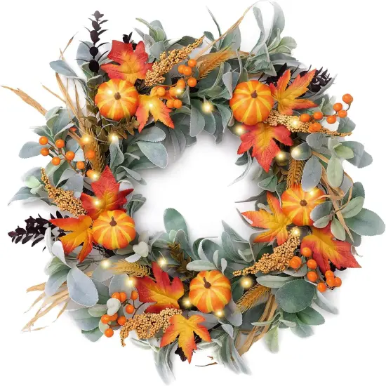 24'' Collapsible Fall Wreaths with Lights {1}
