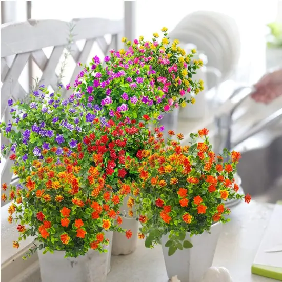 10 Bundles Artificial Fake Flowers - (Orange-Eucalyptus) {4}