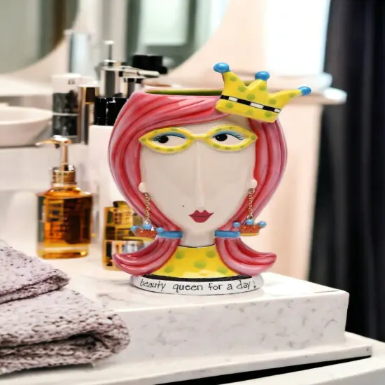 Ceramic Beauty Queen Vase or Brush Holder, Home D&eacute;cor, Gift for Her, Mom, Friend, or Coworker, Vanity D&eacute;cor {2}