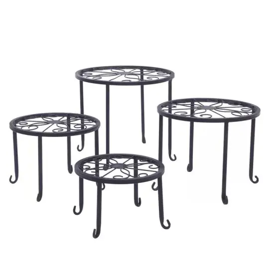 Set of 4 Metal Plant Stands with Floral Cutouts for Home and Garden {4}